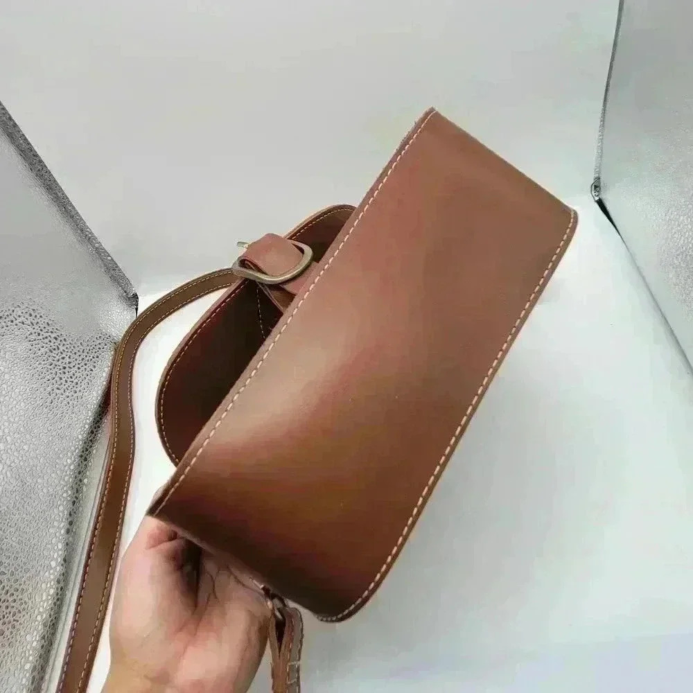 Retro Saddle Bag-Brown Cross Back Faux Leather Side Back Handmade - Picture 4 of 13